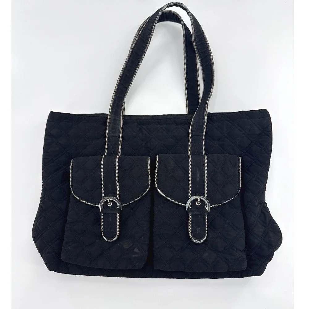 Vera Bradley Black Quilted Microfiber Tote Bag Women Large(Light wear on front)